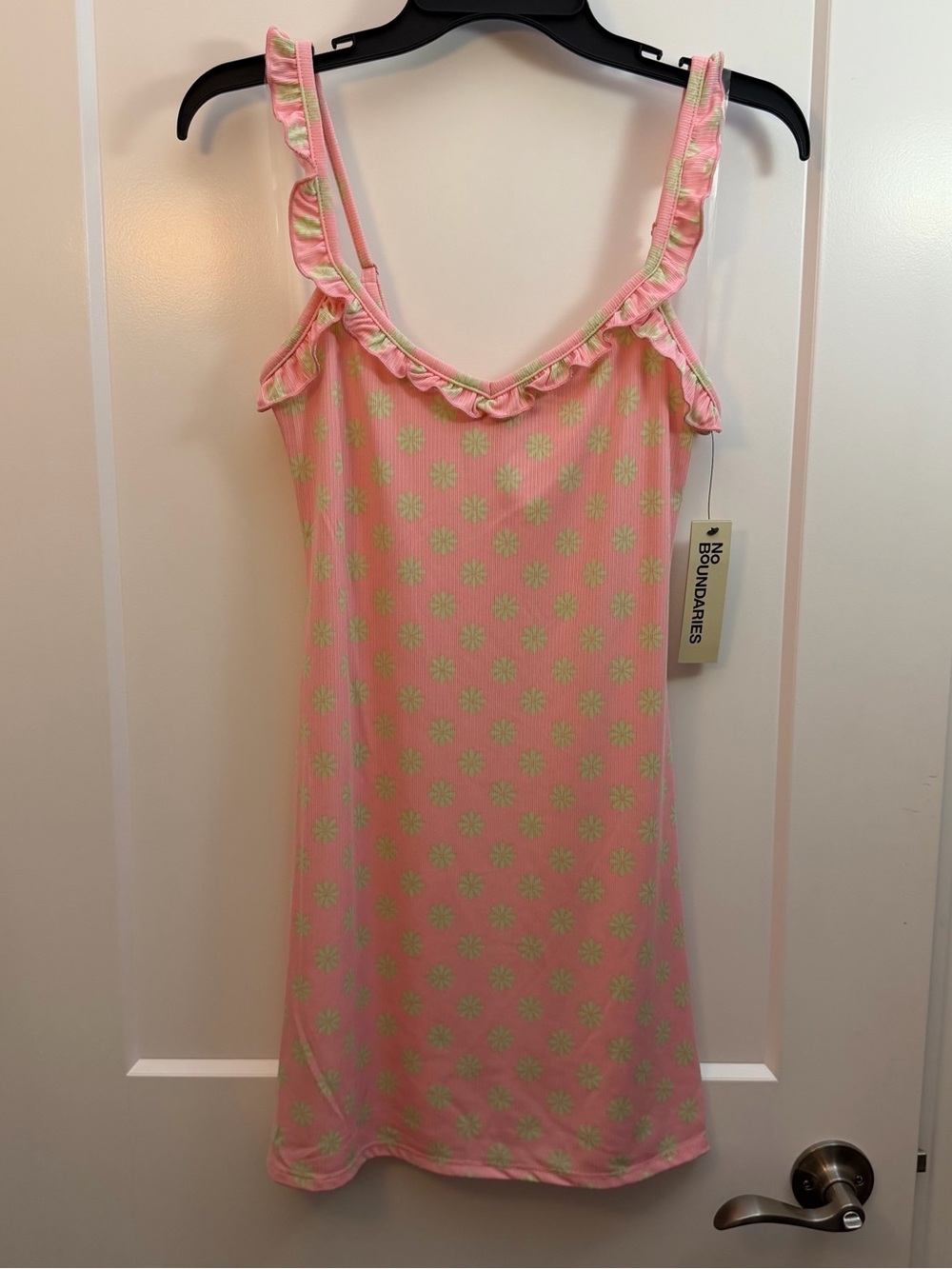 No Boundaries Pink & Light Green Floral Ruffle-Trim Sleep dress size small